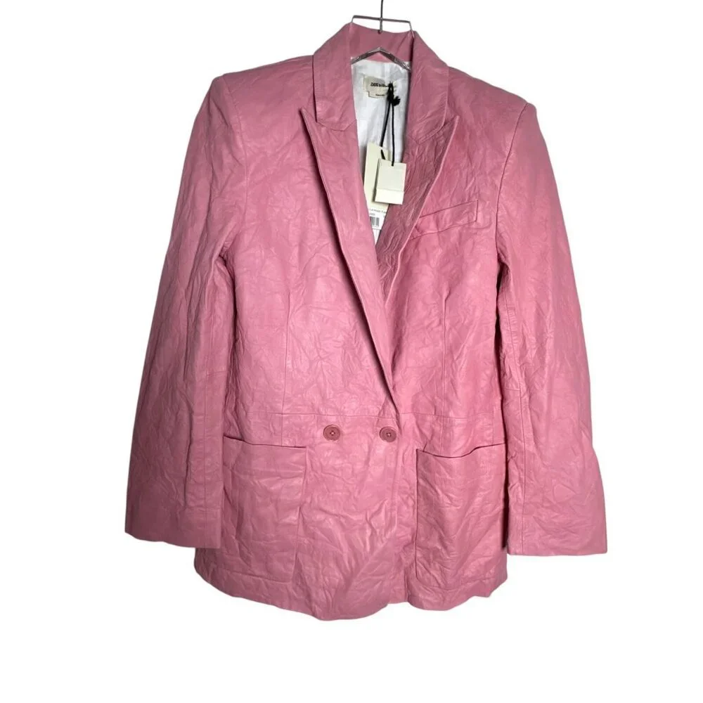 NEW Zadig & Voltaire Visko Cuir Leater Jacket Pink Size Small Size 36 Blazer NWT - Picture 9 of 10